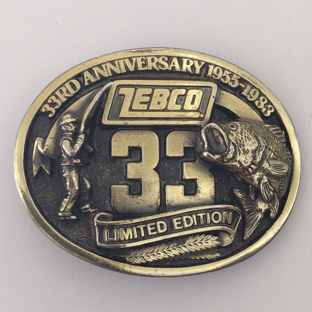 Zebco 33rd Anniversary gold belt buckle